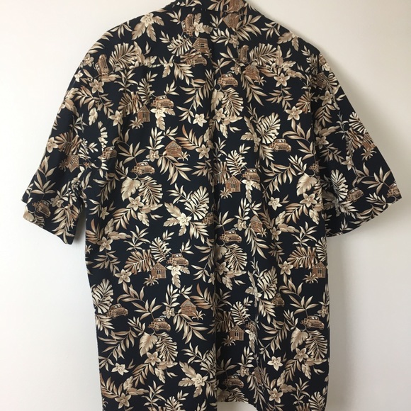 Pierre Cardin black and tan Hawaiian print L - Picture 3 of 4